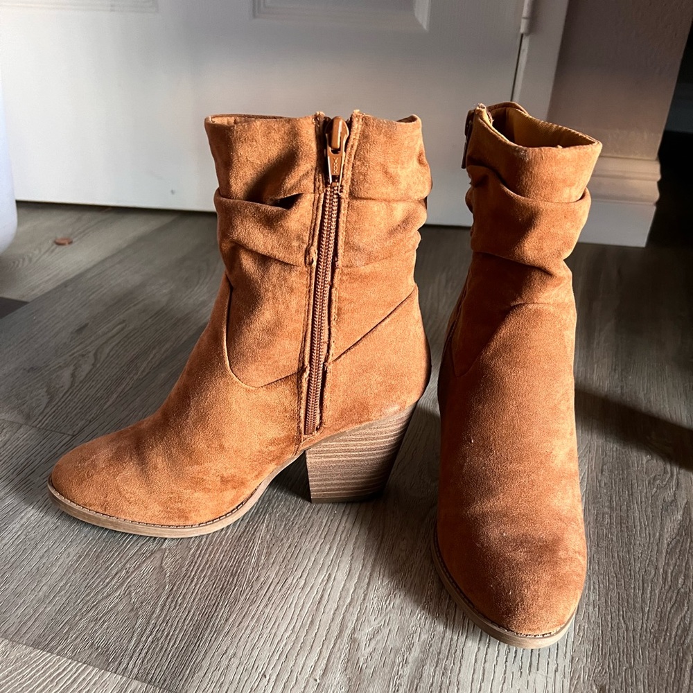 Tan suede ankle booties